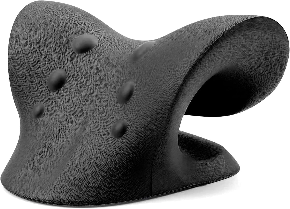 Neck and Shoulder Relaxer, Cervical Traction Device for TMJ Pain Relief and Cervical Spine Alignment, Chiropractic Pillow, Neck Stretcher (Black)