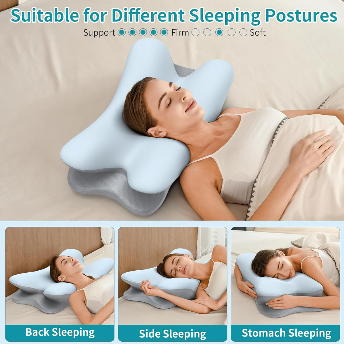 Cervical Neck Pillow for Pain Relief - Ergonomic Pillow for Neck Support, Contour Memory Foam Pillows for Sleeping, Orthopedic Bed Pillow for Side Back Stomach Sleepers(Blue)