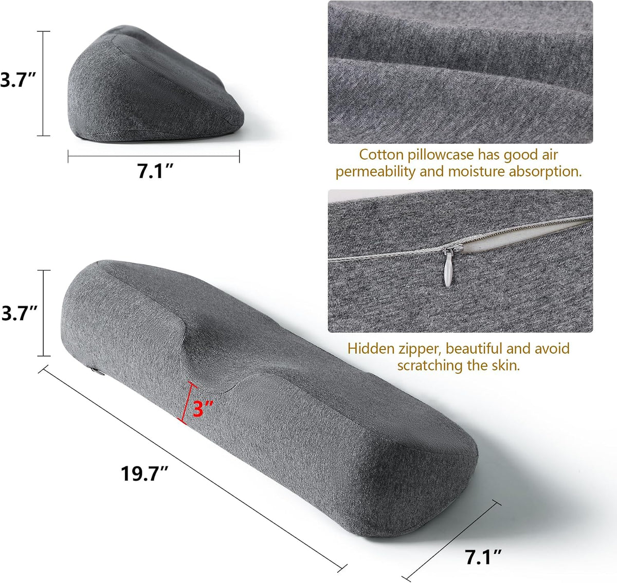 Cervical Neck Pillows for Pain Relief Sleeping, Memory Foam Neck Bolster Support Pillow and Shoulder Relaxer for Stiff Pain Relief, Neck Support Pillow Bed Neck Roll Pillow(Dark Gray)