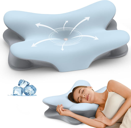 Cervical Neck Pillow for Pain Relief - Ergonomic Pillow for Neck Support, Contour Memory Foam Pillows for Sleeping, Orthopedic Bed Pillow for Side Back Stomach Sleepers(Blue)