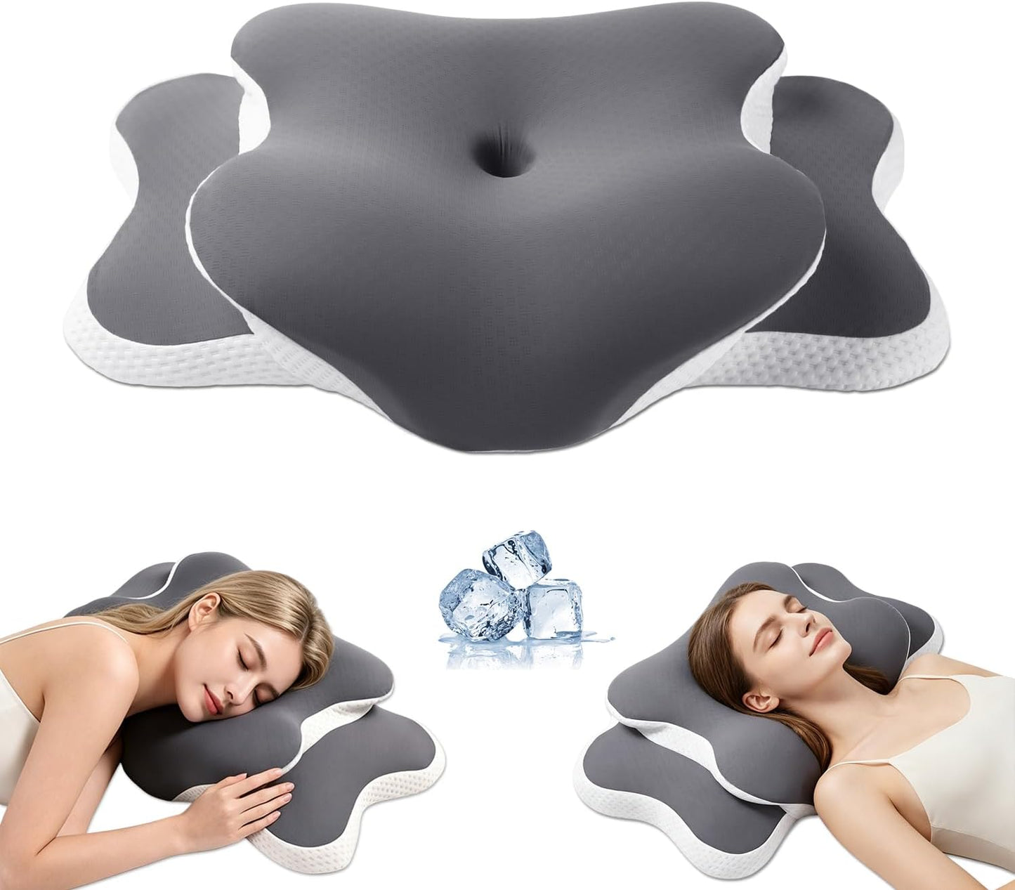 Ergo Pillow for Sleep Apnea, Neck Pain, and Snoring Relief | Cervical Neck Pillow for Neck Pain Relief & Side Sleeper | Orthopedic Memory Foam with Ergonomic Neck Support, Gray, Standard