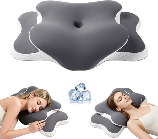 Ergo Pillow for Sleep Apnea, Neck Pain, and Snoring Relief | Cervical Neck Pillow for Neck Pain Relief & Side Sleeper | Orthopedic Memory Foam with Ergonomic Neck Support, Gray, Standard
