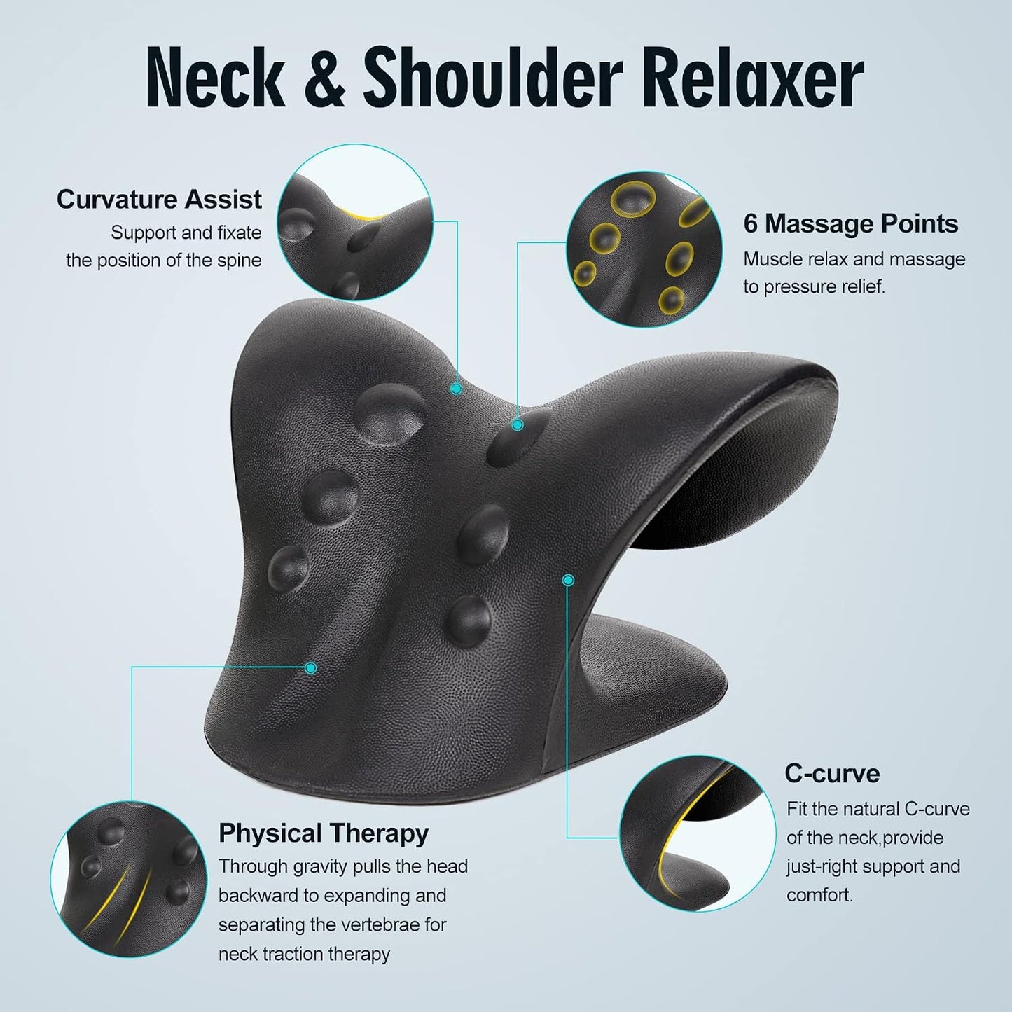 Neck Stretcher for Pain Relief, Neck and Shoulder Relaxer Cervical Traction Device Pillow for Muscle Relax and TMJ Pain Relief(Black)