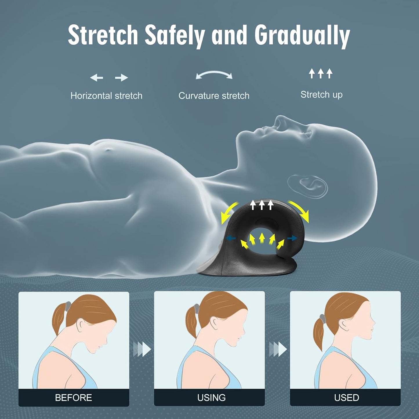 Neck Stretcher for Pain Relief, Neck and Shoulder Relaxer Cervical Traction Device Pillow for Muscle Relax and TMJ Pain Relief(Black)
