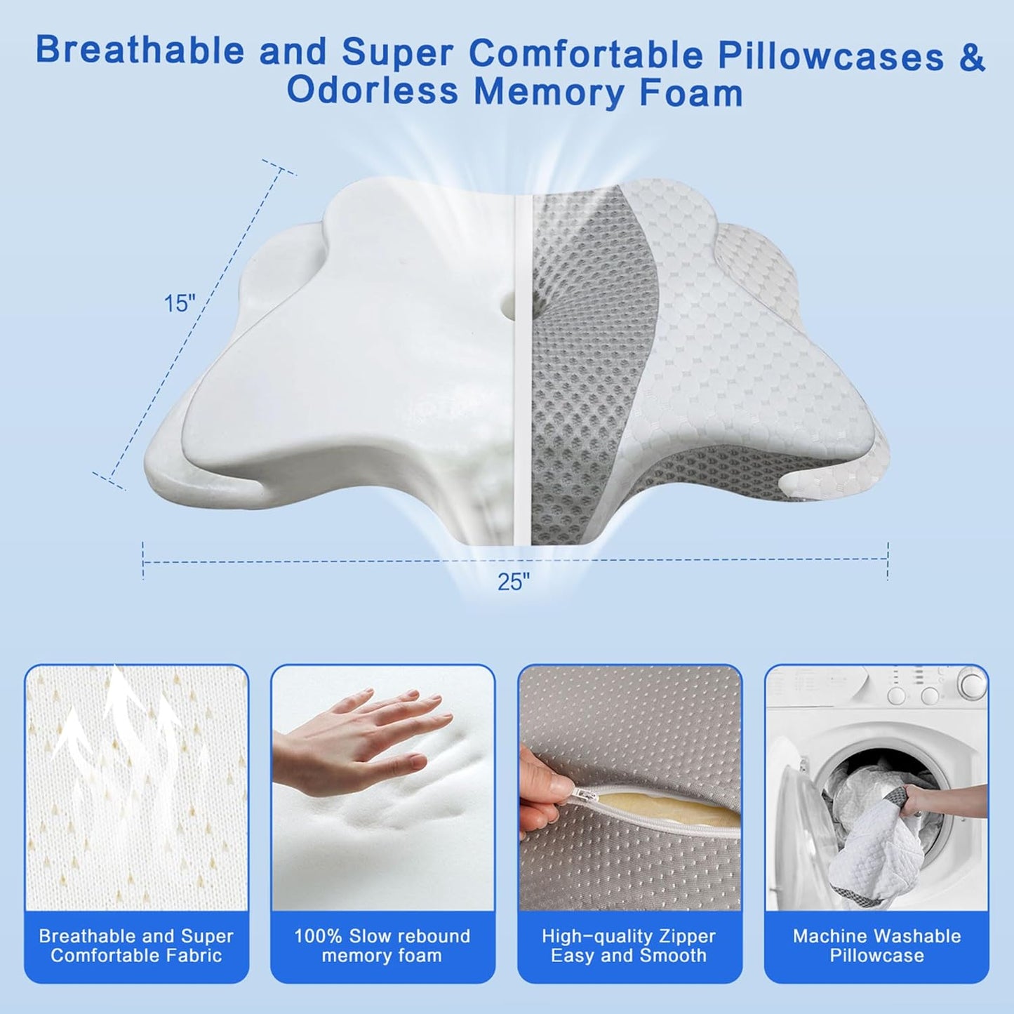 Pain Relief Cervical Pillow for Neck Support, Adjustable Ergonomic Pillow Cozy Sleeping, Odorless Orthopedic Memory Foam Pillow, Contour Bed Pillow for Side Back Stomach Sleeper