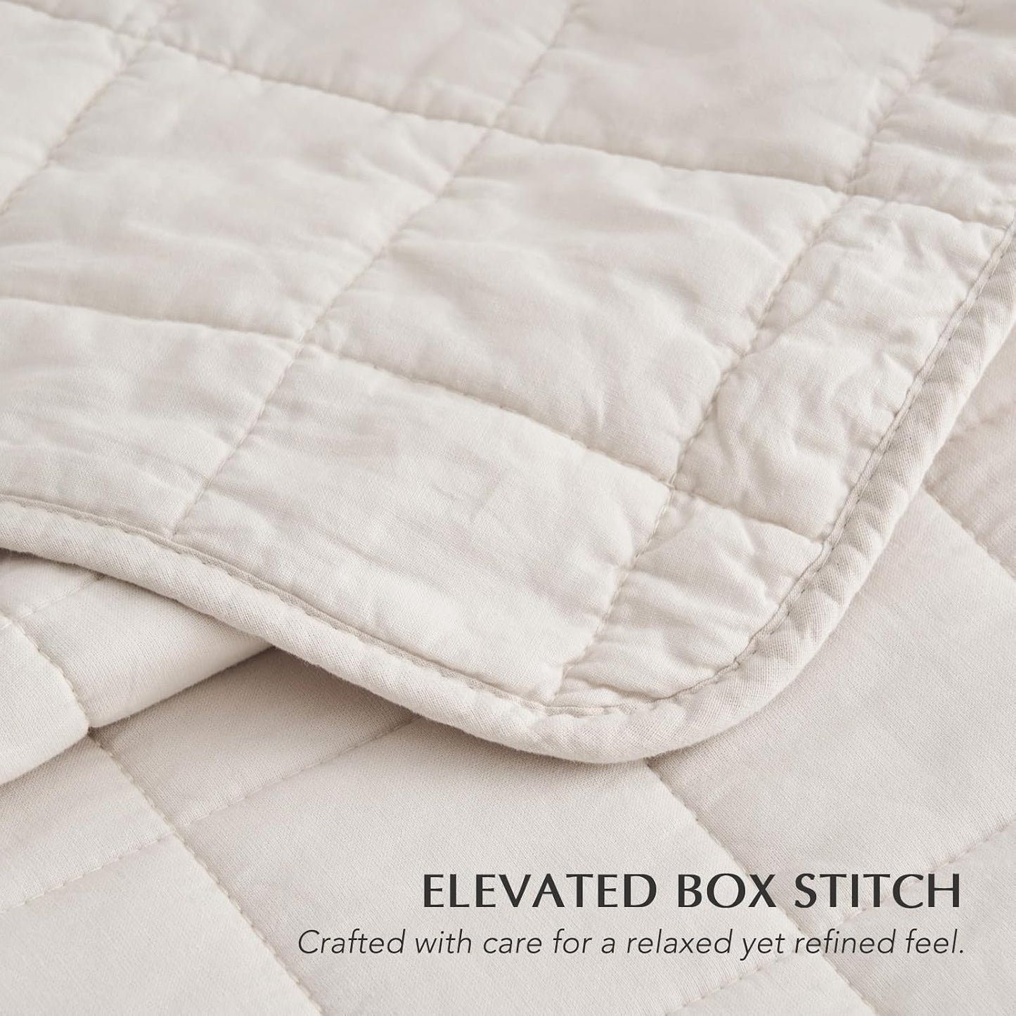 100% Cotton Box Stitch Quilt Set, King Size, Birch Garment-Washed Softness, Lightweight All-Season Warmth, Cozy & Textured, Modern & Rustic Decor, 3 Piece Set with 2 Shams