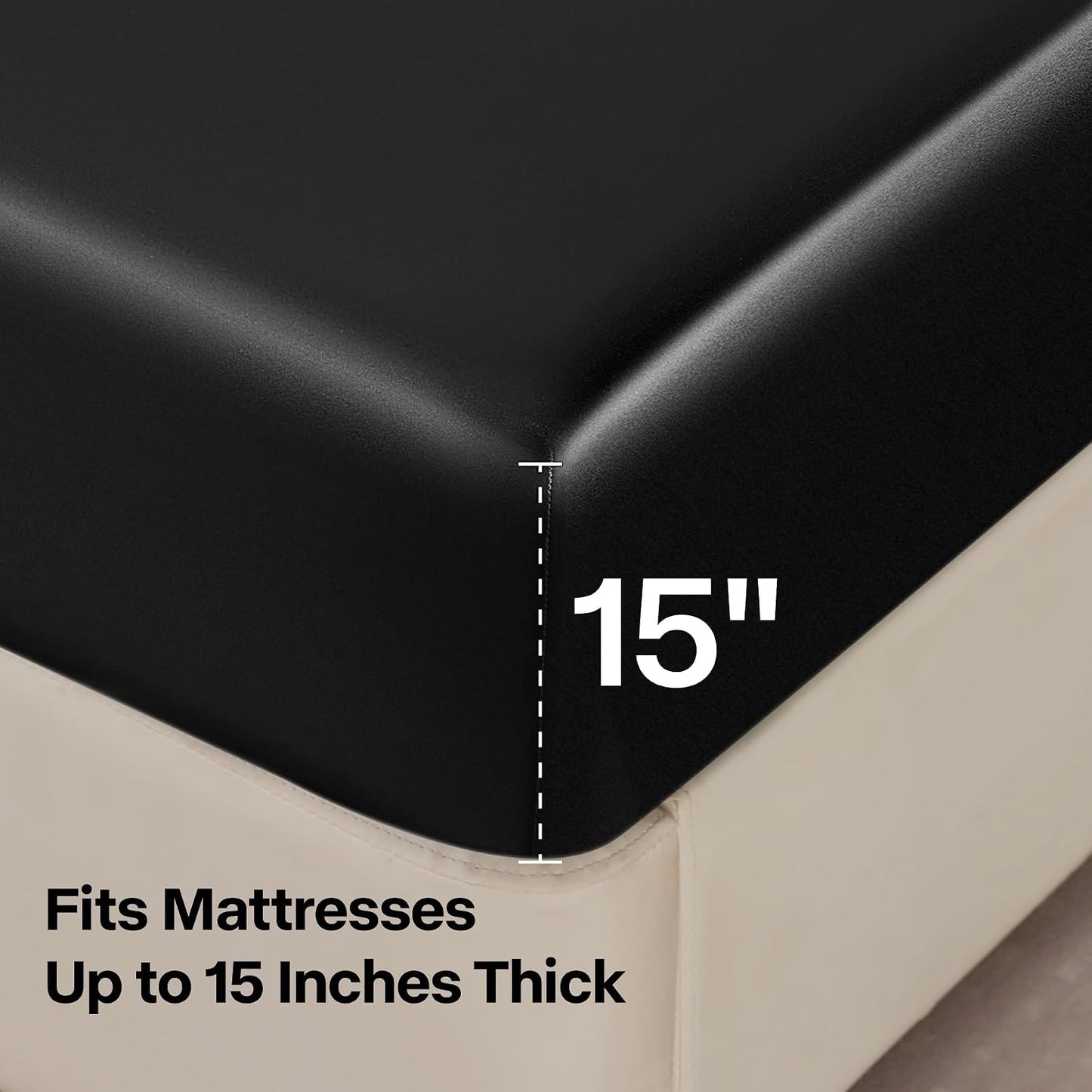 Satin Sheets Queen Size Bed Set, Black, 4 Pieces Luxury Silky Bed Sheets, 15 Inch Deep Pocket, Similar to Silk, Soft and Cooling, Reduces Friction, Gentle on Hair and Skin