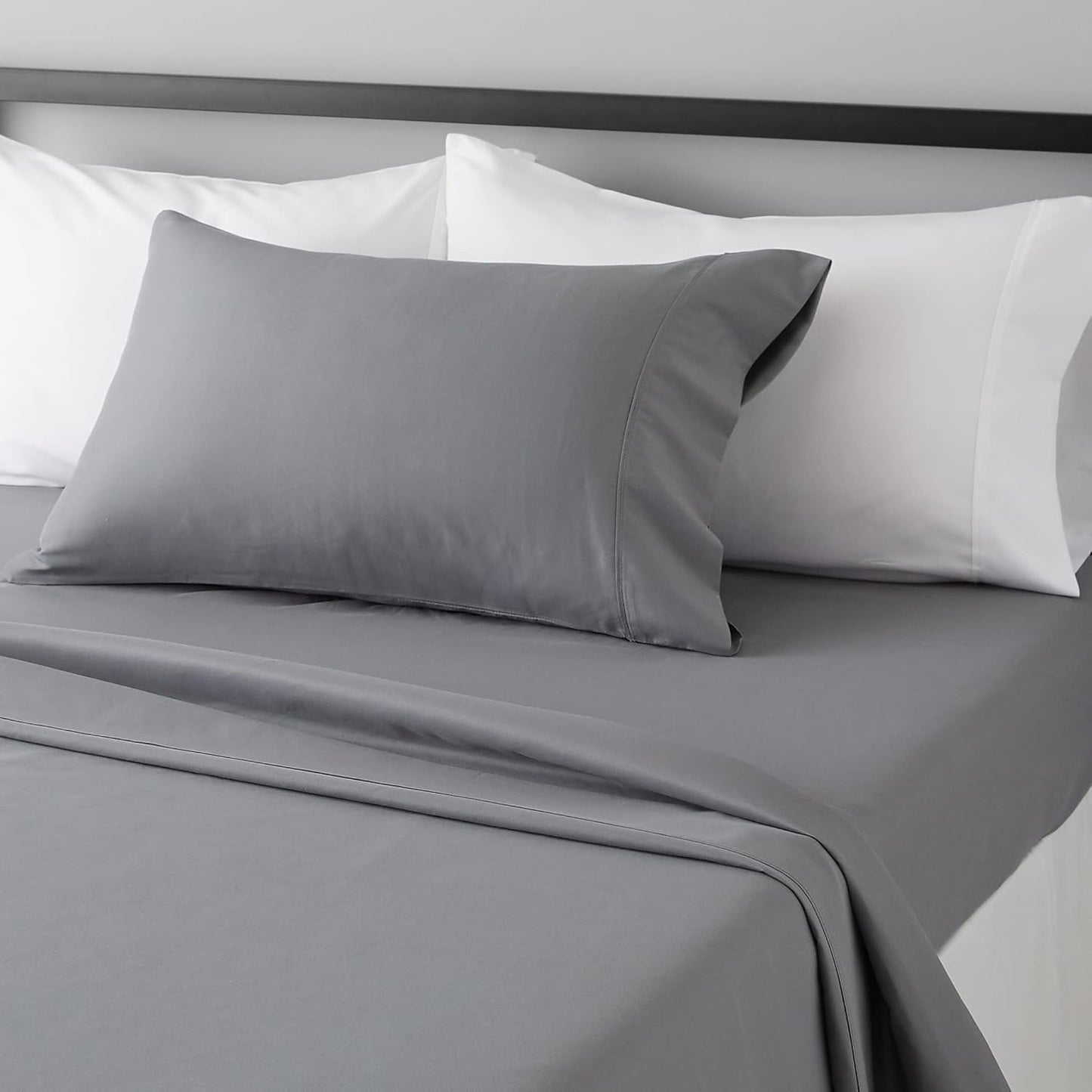 Lightweight Super Soft Easy Care Wrinkle-Free Breathable Brushed Microfiber 3-Piece Bed Sheet Set with 14-Inch Deep Pockets, Twin, Dark Gray, Solid