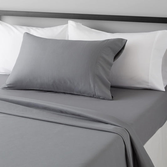 Lightweight Super Soft Easy Care Wrinkle-Free Breathable Brushed Microfiber 3-Piece Bed Sheet Set with 14-Inch Deep Pockets, Twin, Dark Gray, Solid