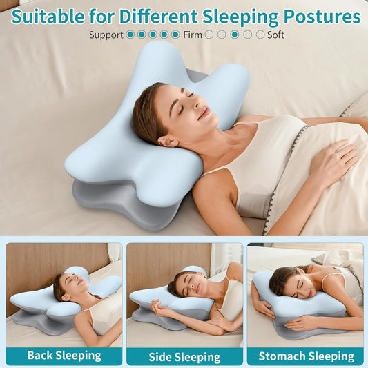 Cervical Neck Pillow for Pain Relief - Ergonomic Pillow for Neck Support, Contour Memory Foam Pillows for Sleeping, Orthopedic Bed Pillow for Side Back Stomach Sleepers(Blue)