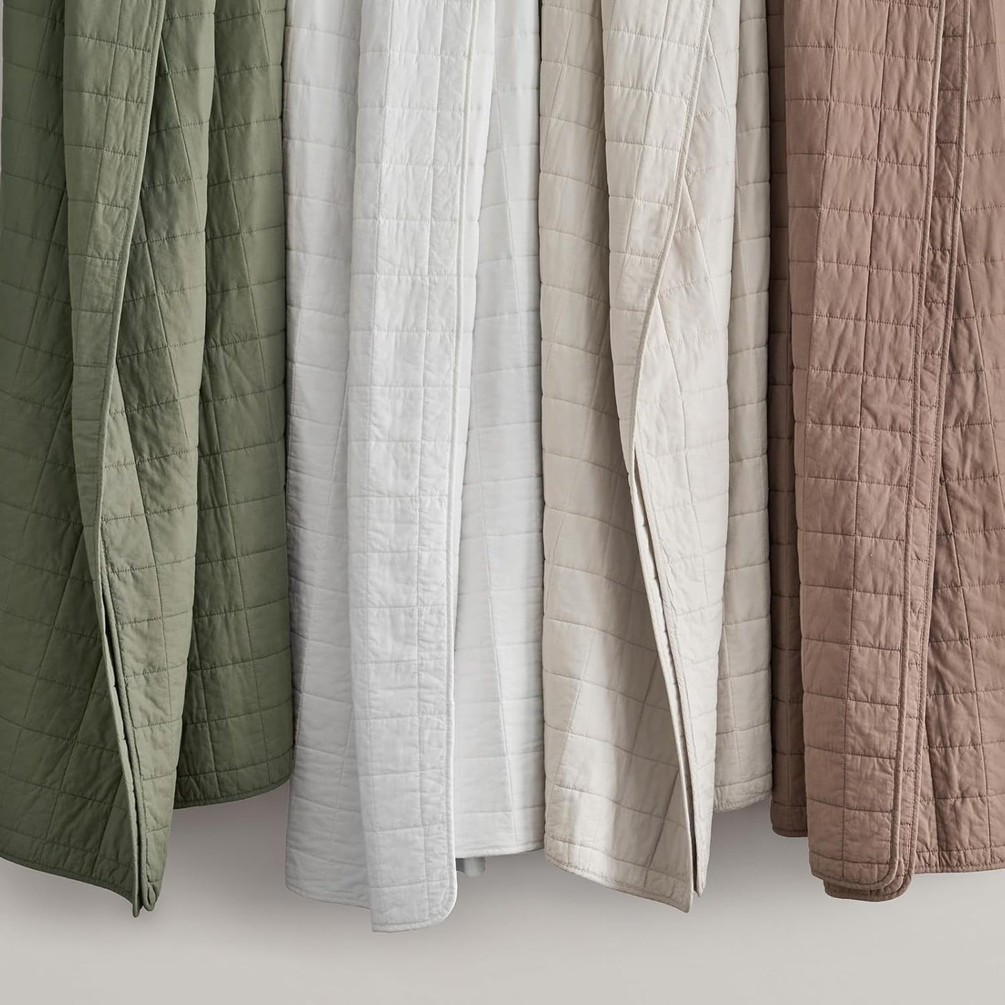 100% Cotton Box Stitch Quilt Set, King Size, Birch Garment-Washed Softness, Lightweight All-Season Warmth, Cozy & Textured, Modern & Rustic Decor, 3 Piece Set with 2 Shams