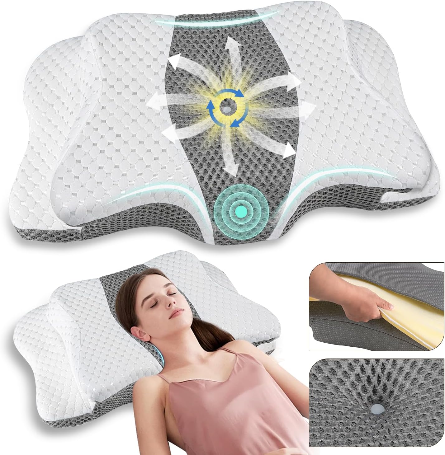Pain Relief Cervical Pillow for Neck Support, Adjustable Ergonomic Pillow Cozy Sleeping, Odorless Orthopedic Memory Foam Pillow, Contour Bed Pillow for Side Back Stomach Sleeper