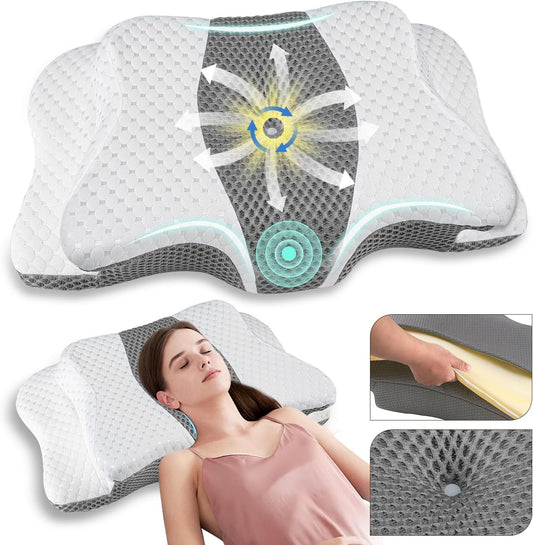 Pain Relief Cervical Pillow for Neck Support, Adjustable Ergonomic Pillow Cozy Sleeping, Odorless Orthopedic Memory Foam Pillow, Contour Bed Pillow for Side Back Stomach Sleeper