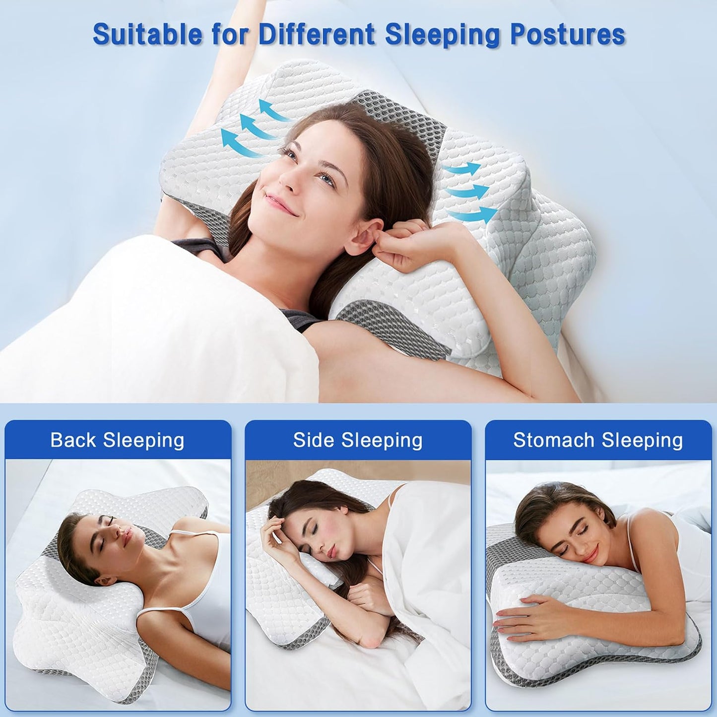 Pain Relief Cervical Pillow for Neck Support, Adjustable Ergonomic Pillow Cozy Sleeping, Odorless Orthopedic Memory Foam Pillow, Contour Bed Pillow for Side Back Stomach Sleeper
