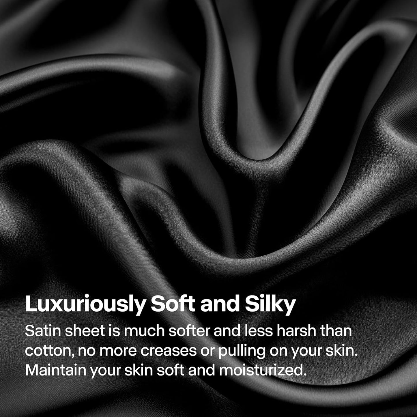 Satin Sheets Queen Size Bed Set, Black, 4 Pieces Luxury Silky Bed Sheets, 15 Inch Deep Pocket, Similar to Silk, Soft and Cooling, Reduces Friction, Gentle on Hair and Skin