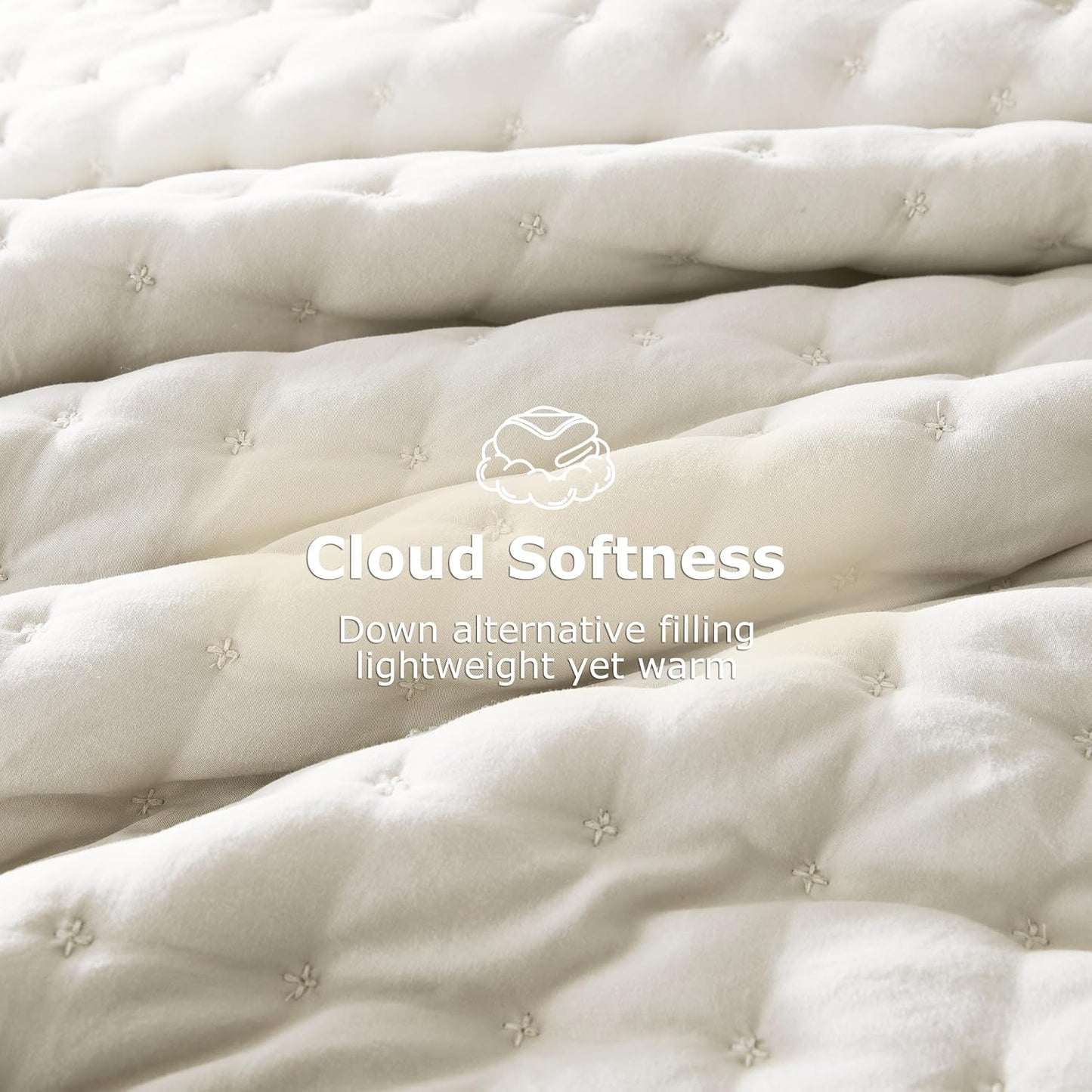 King Size Quilt Bedding Sets with 2 Pillow Shams, Ivory Lightweight Soft Bedspread Coverlet, Quilted Blanket Thin Comforter Bed Cover for All Season, 3 Pieces, 104x90 inches
