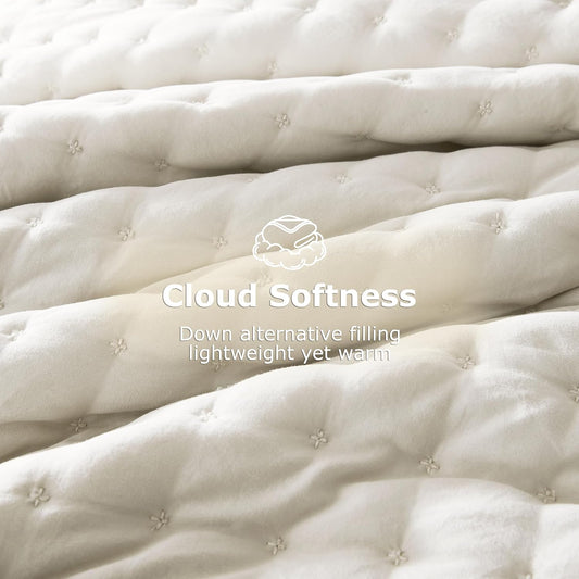 King Size Quilt Bedding Sets with 2 Pillow Shams, Ivory Lightweight Soft Bedspread Coverlet, Quilted Blanket Thin Comforter Bed Cover for All Season, 3 Pieces, 104x90 inches