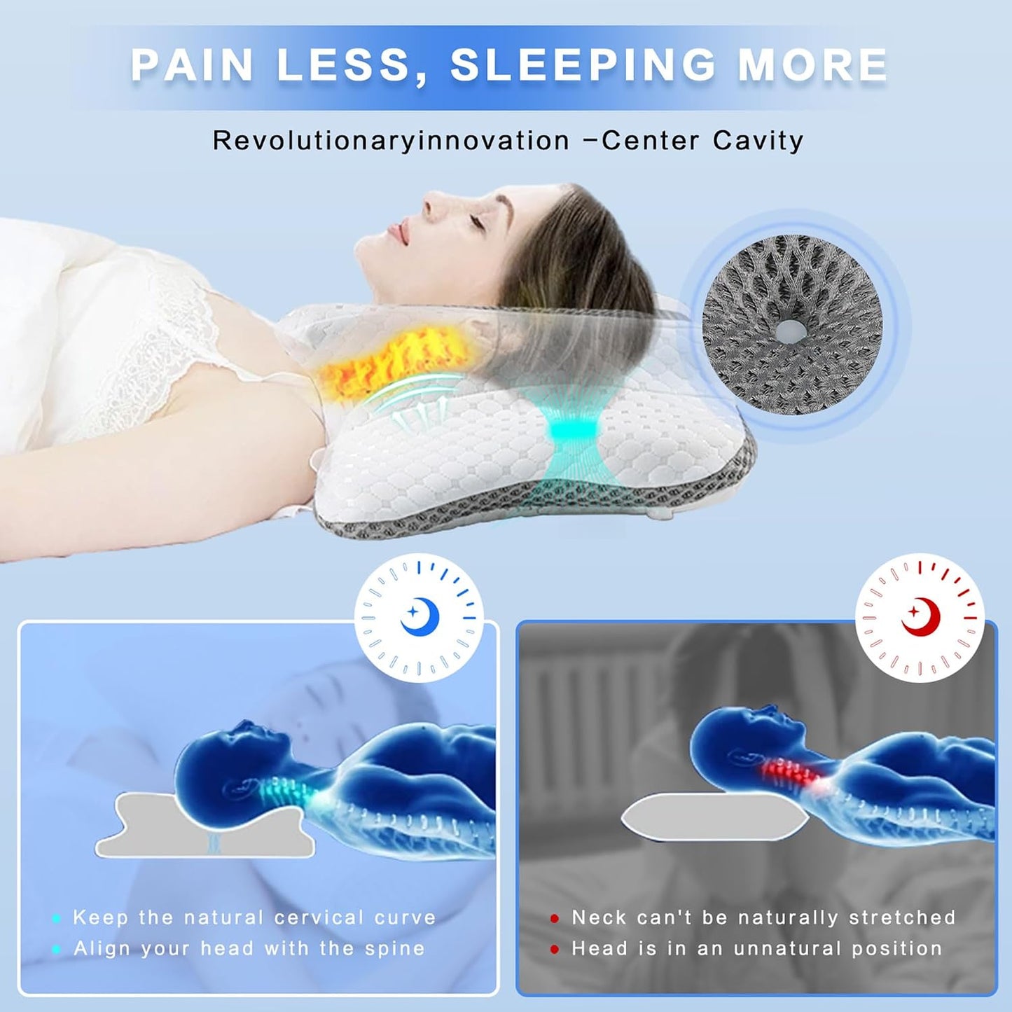 Pain Relief Cervical Pillow for Neck Support, Adjustable Ergonomic Pillow Cozy Sleeping, Odorless Orthopedic Memory Foam Pillow, Contour Bed Pillow for Side Back Stomach Sleeper