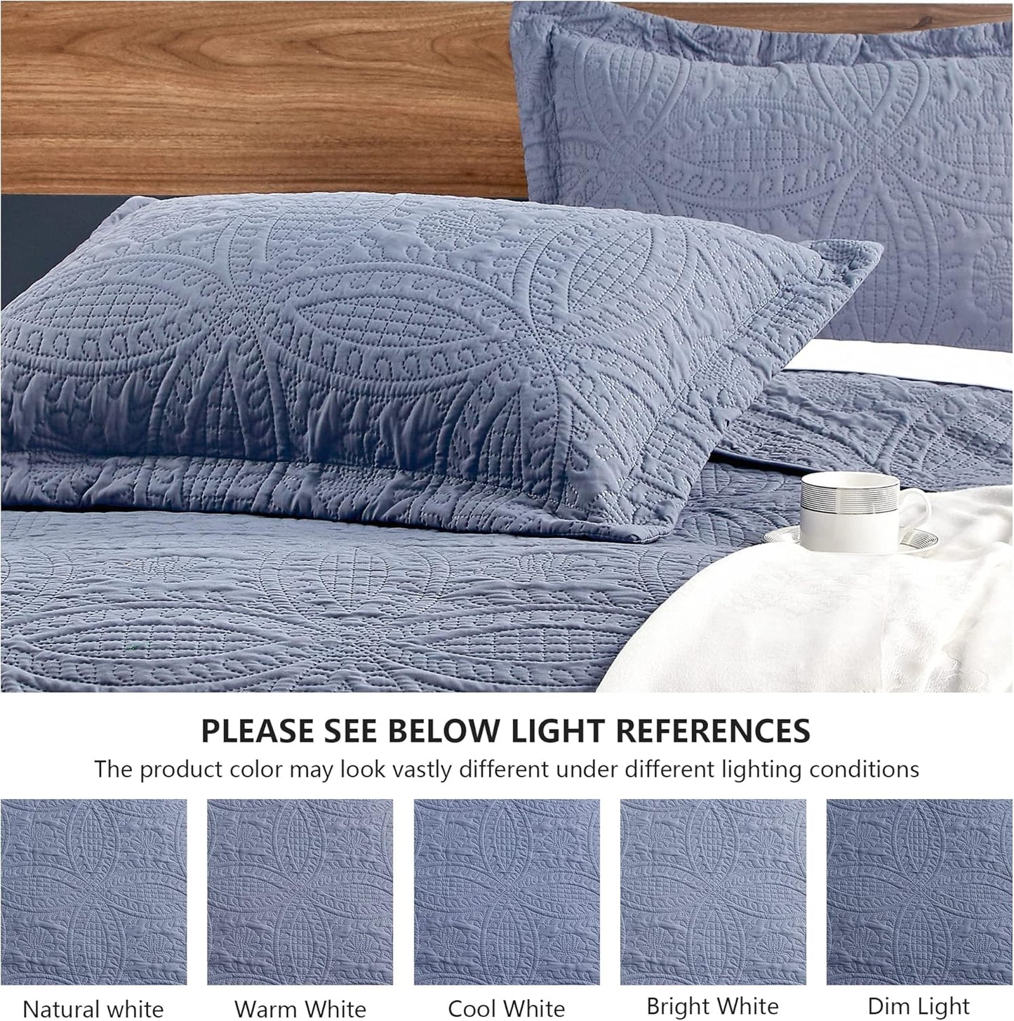Quilts for Queen Bed Blue Bedspreads - Soft Bed Summer Lightweight Bedspread Comforter - Modern Style Coin Pattern Coverlet for All Season - 3 Pieces (1 Quilt, 2 Pillow Shams)