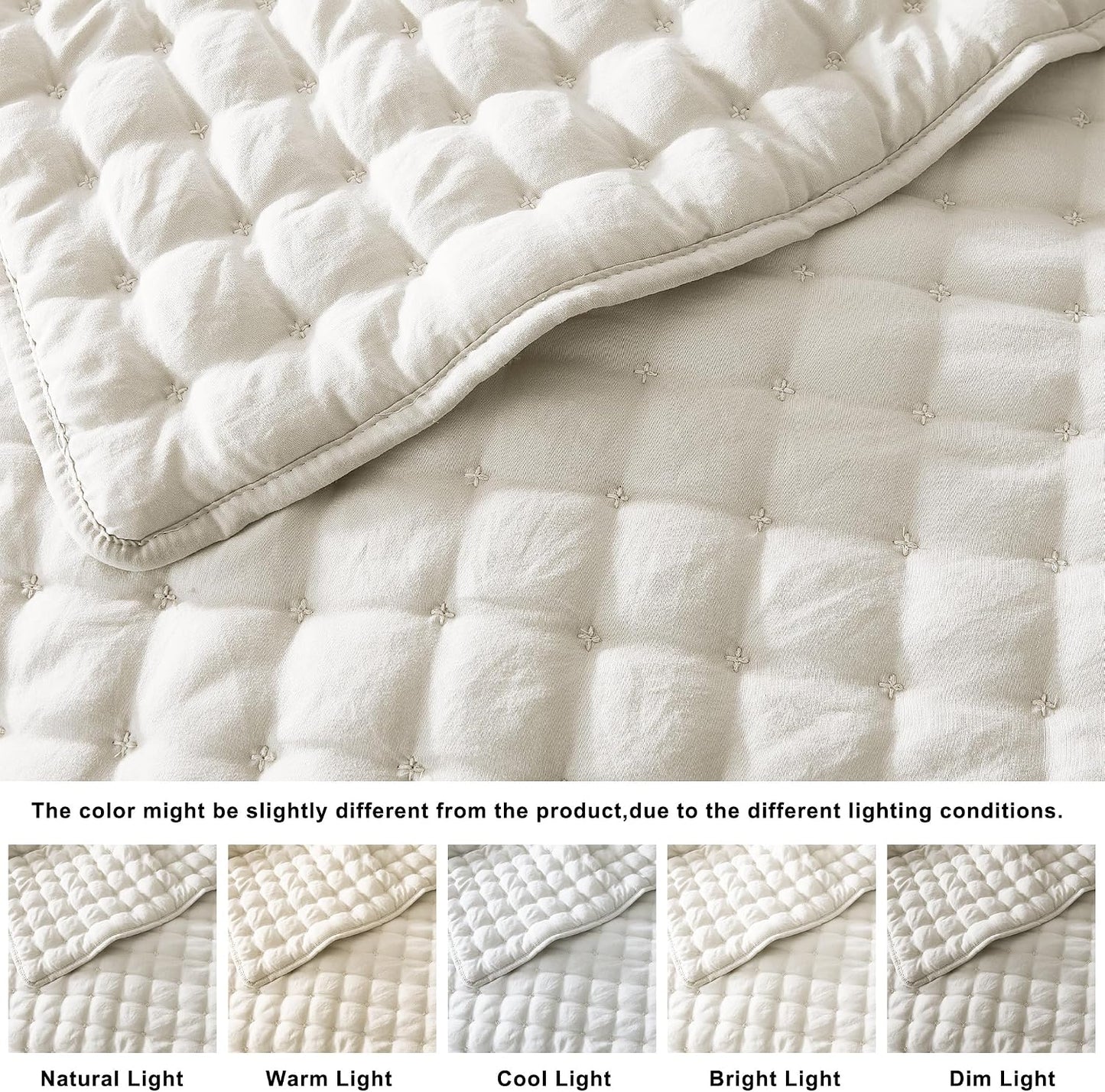 King Size Quilt Bedding Sets with 2 Pillow Shams, Ivory Lightweight Soft Bedspread Coverlet, Quilted Blanket Thin Comforter Bed Cover for All Season, 3 Pieces, 104x90 inches