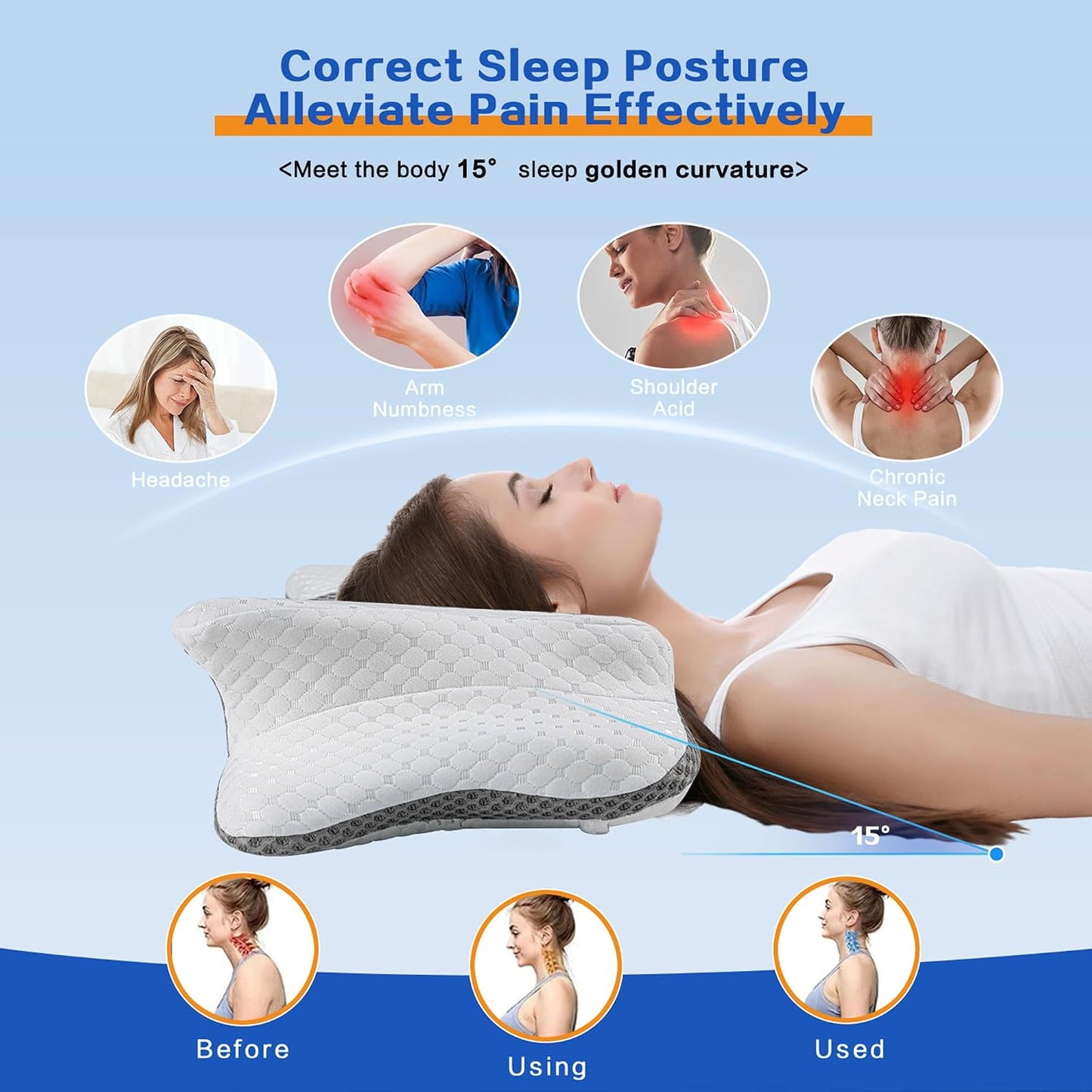 Pain Relief Cervical Pillow for Neck Support, Adjustable Ergonomic Pillow Cozy Sleeping, Odorless Orthopedic Memory Foam Pillow, Contour Bed Pillow for Side Back Stomach Sleeper